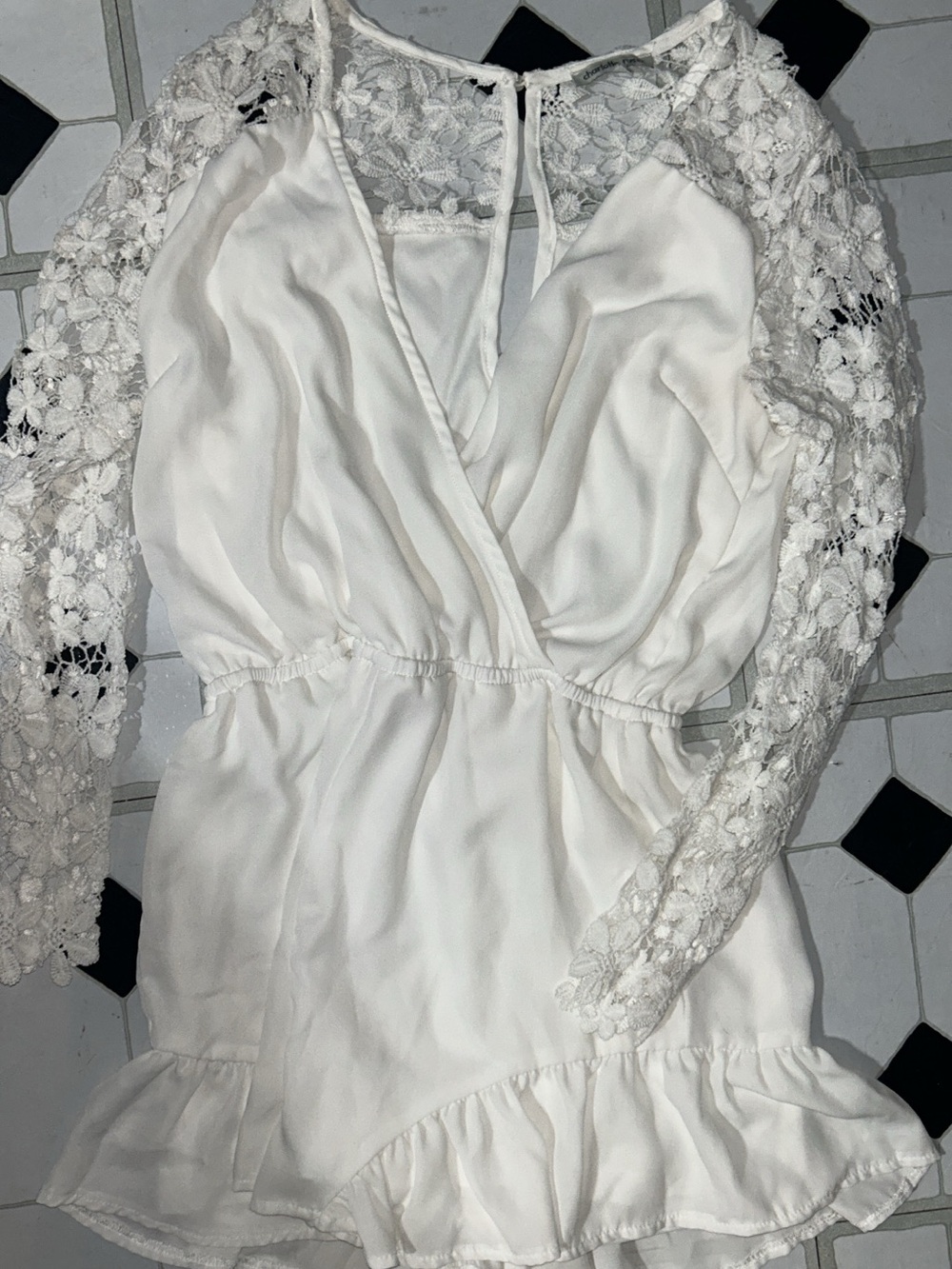Charlotte Russe White Long Sleeve Lace Romper Dress